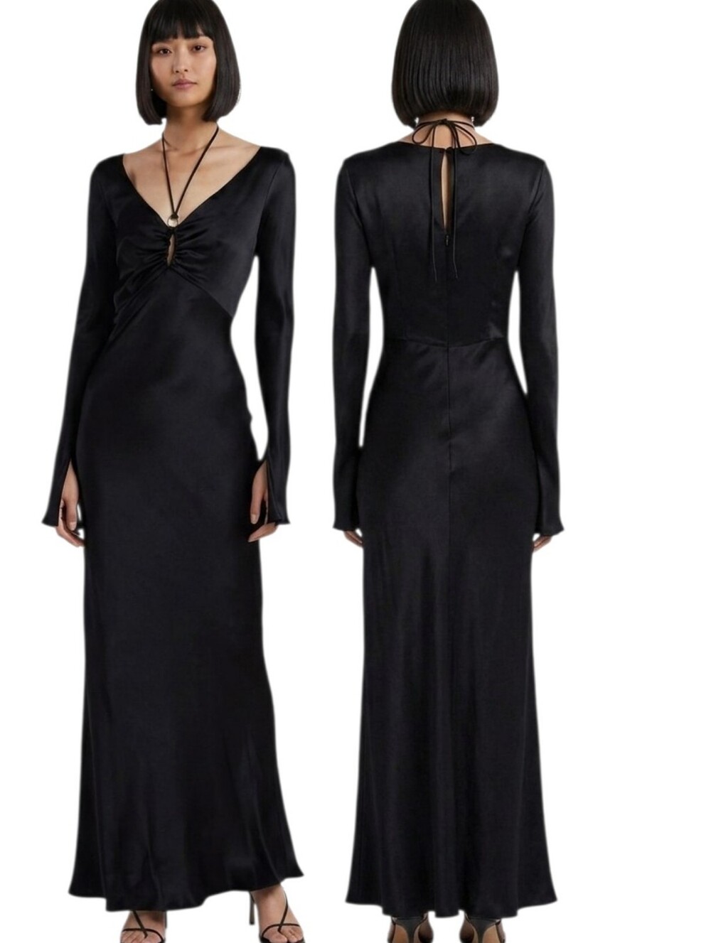 BEC + BRIDGE "Malyka" Bell Sleeved Satin Midi Dress - Size 4
